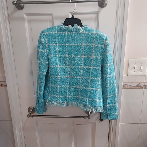 L'AGENCE Blue White Angelina Fringe Tweed Blazer - Picture 11 of 11